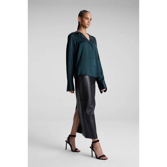 ALC Kass LS Silk Blend Blouse in Forest Green 8 - Picture 3 of 4